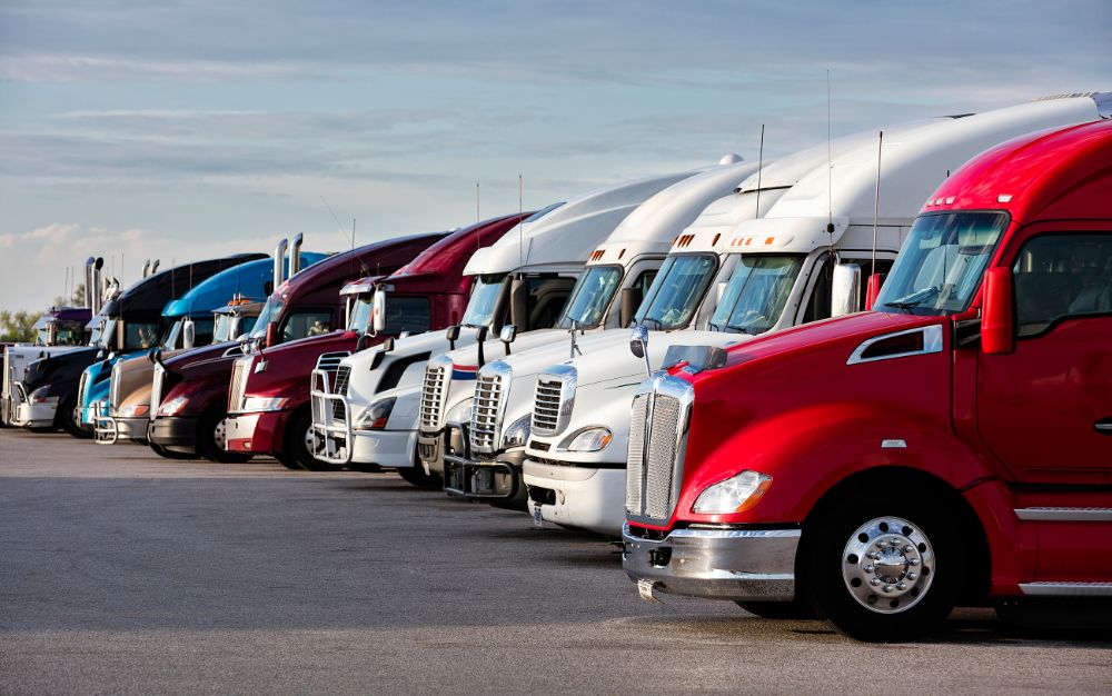 row of semi trucks